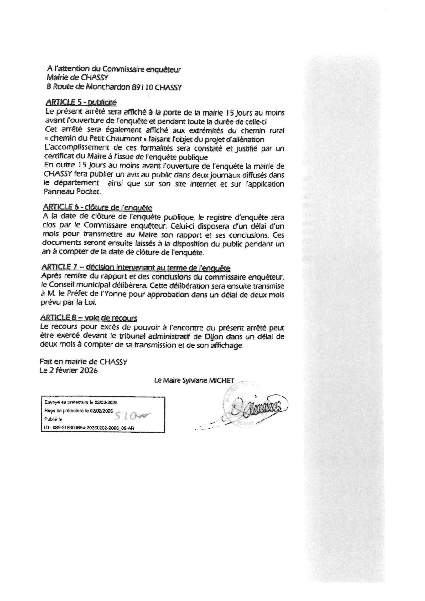 enquête publique aliénation chemin